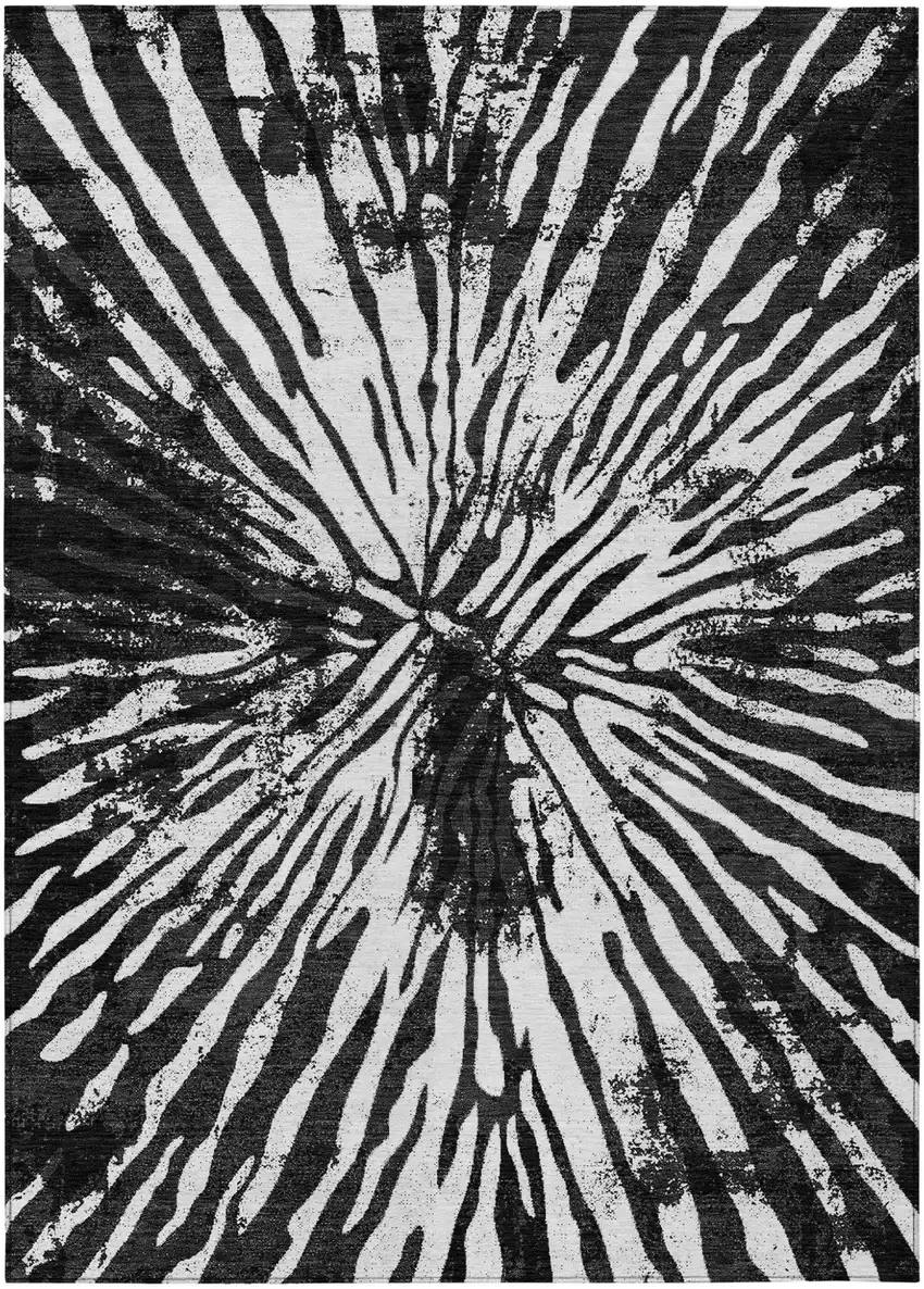Black Charcoal And Ivory Abstract Washable Indoor Outdoor Area Rug Photo 2