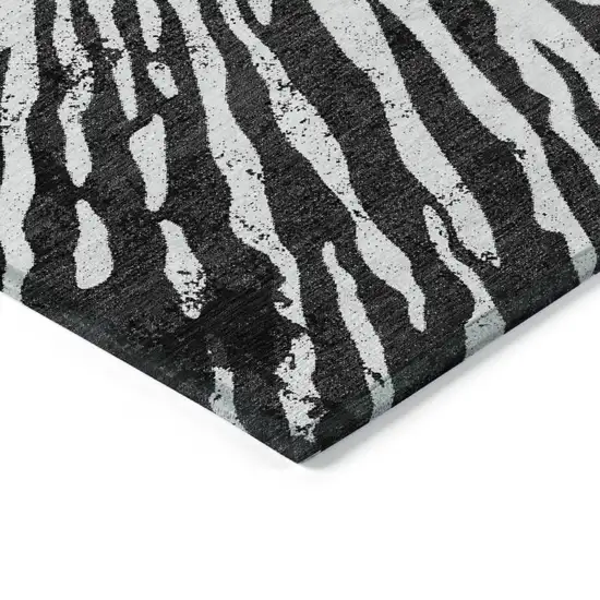 Black Charcoal And Ivory Abstract Washable Indoor Outdoor Area Rug Photo 5