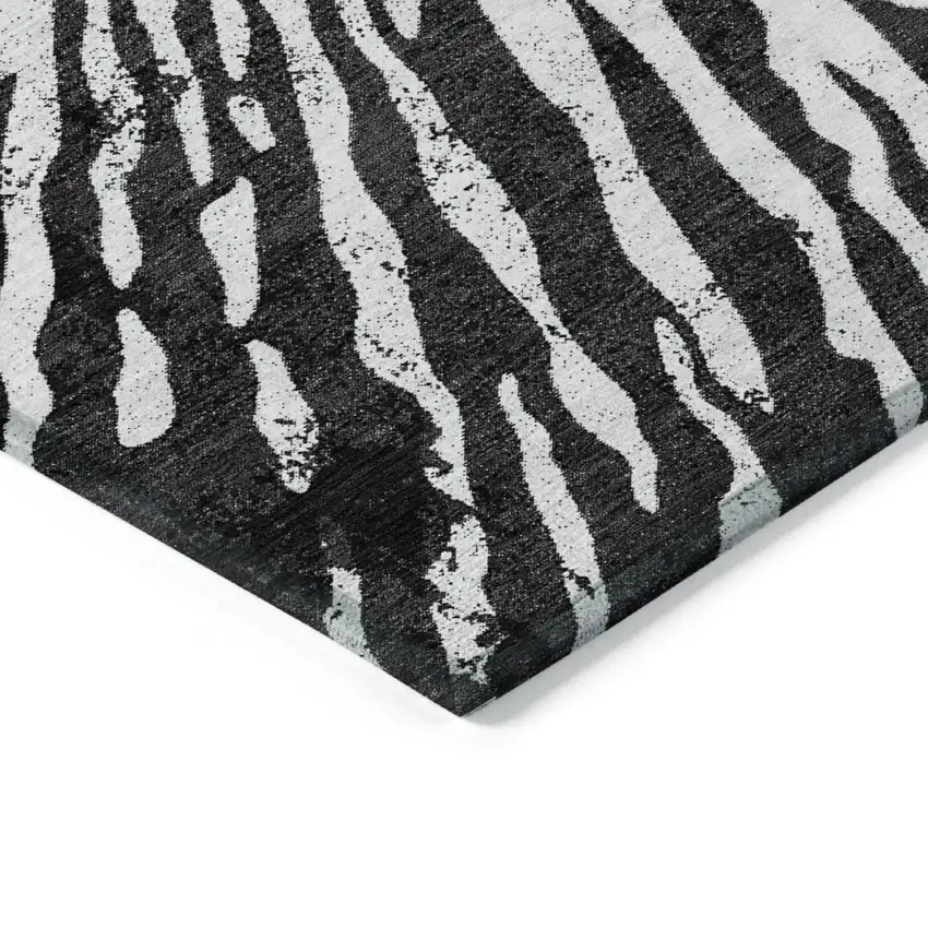 Black Charcoal And Ivory Abstract Washable Indoor Outdoor Area Rug Photo 5