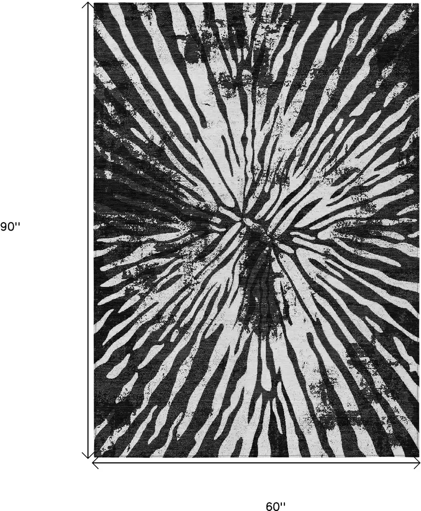Black Charcoal And Ivory Abstract Washable Indoor Outdoor Area Rug Photo 3