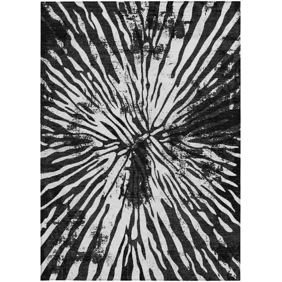 Black Charcoal And Ivory Abstract Washable Indoor Outdoor Area Rug Photo 7