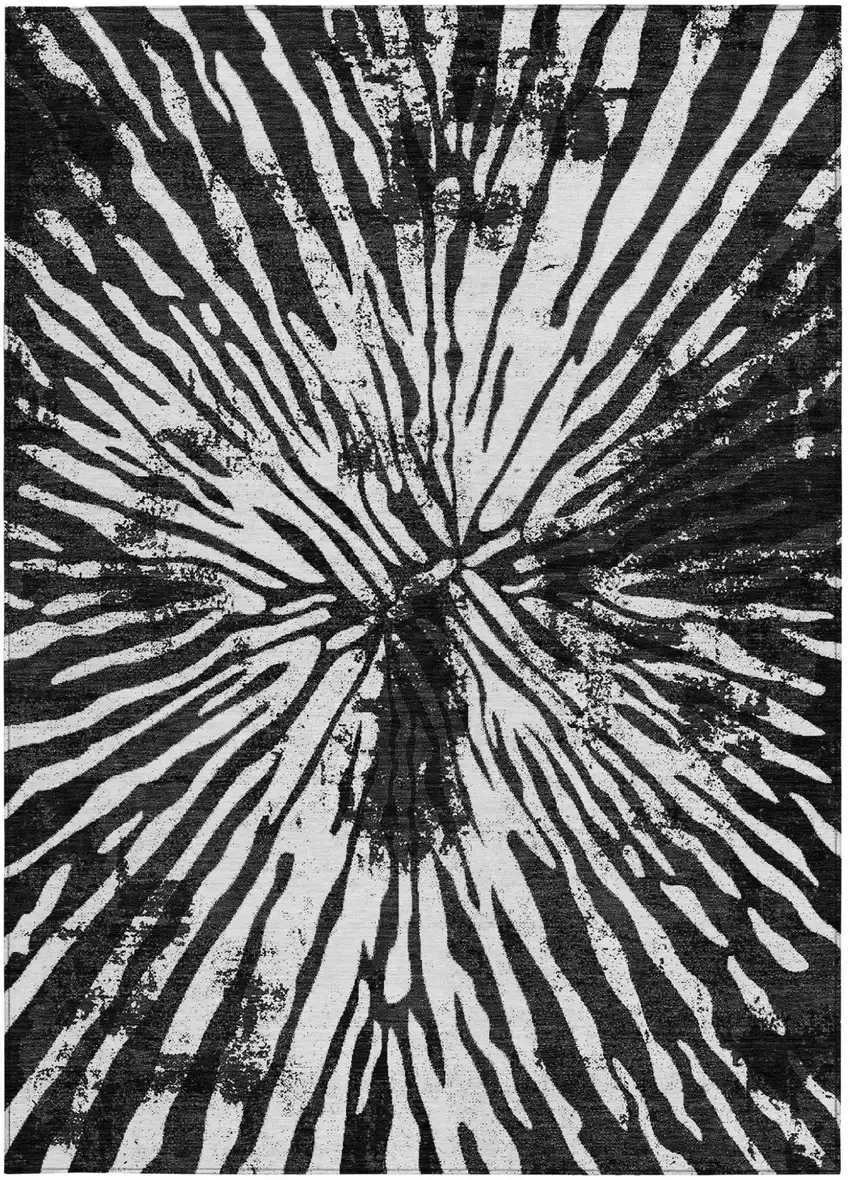 Black Charcoal And Ivory Abstract Washable Indoor Outdoor Area Rug Photo 7