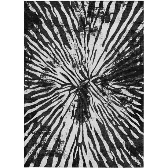 Black Charcoal And Ivory Abstract Washable Indoor Outdoor Area Rug Photo 7
