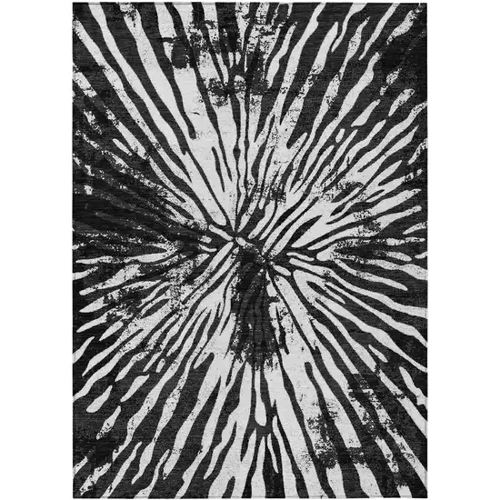 Black Charcoal And Ivory Abstract Washable Indoor Outdoor Area Rug Photo 2