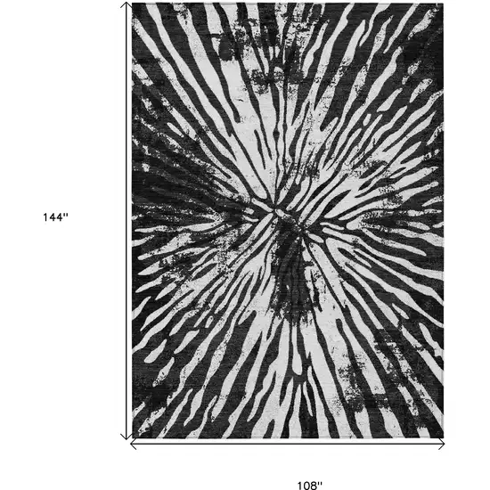 Black Charcoal And Ivory Abstract Washable Indoor Outdoor Area Rug Photo 3