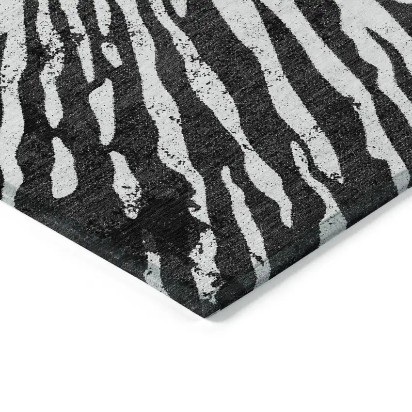 Black Charcoal And Ivory Abstract Washable Indoor Outdoor Area Rug Photo 5
