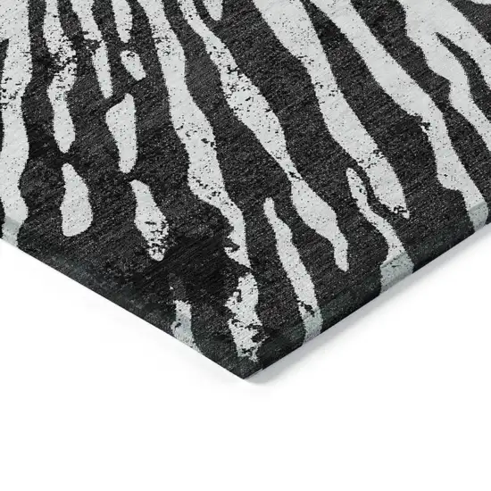 Black Charcoal And Ivory Abstract Washable Indoor Outdoor Area Rug Photo 5