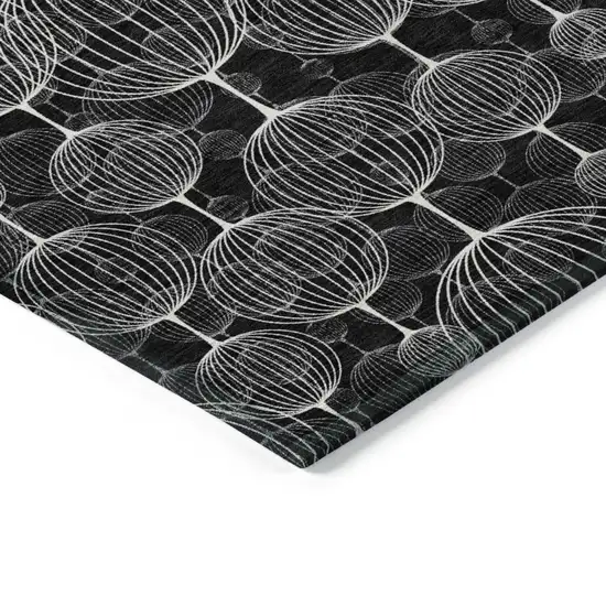 Black Charcoal And Ivory Geometric Washable Indoor Outdoor Area Rug Photo 3