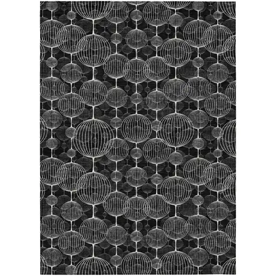 Black Charcoal And Ivory Geometric Washable Indoor Outdoor Area Rug Photo 1