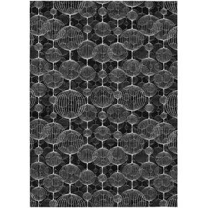 Photo of Black Charcoal And Ivory Geometric Washable Indoor Outdoor Area Rug