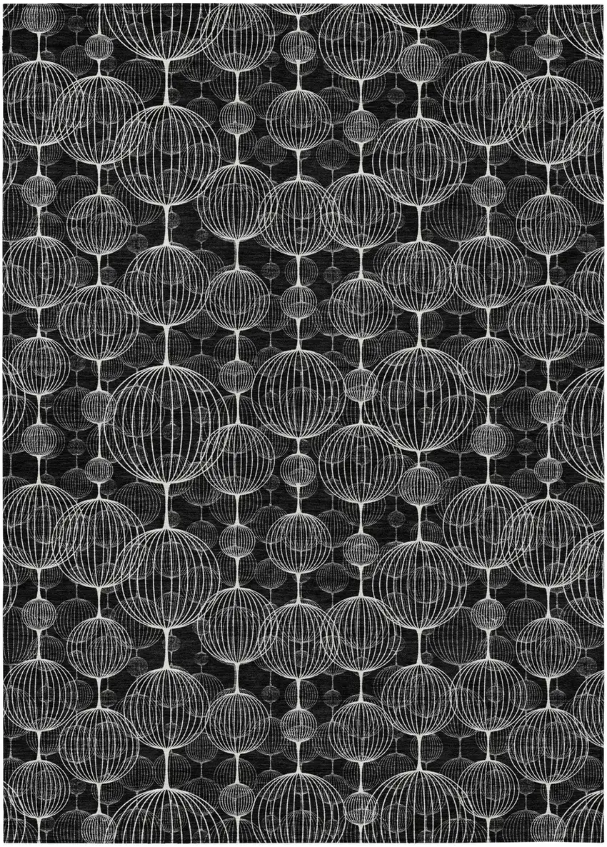 Black Charcoal And Ivory Geometric Washable Indoor Outdoor Area Rug Photo 1