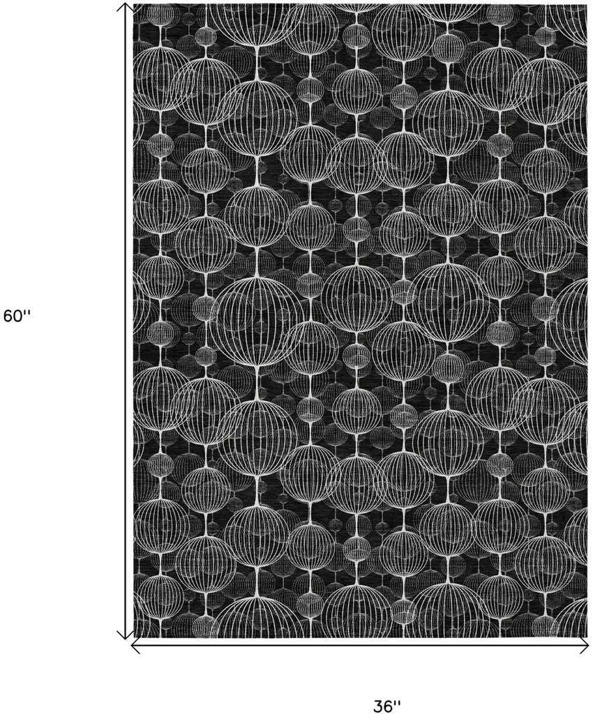 Black Charcoal And Ivory Geometric Washable Indoor Outdoor Area Rug Photo 7
