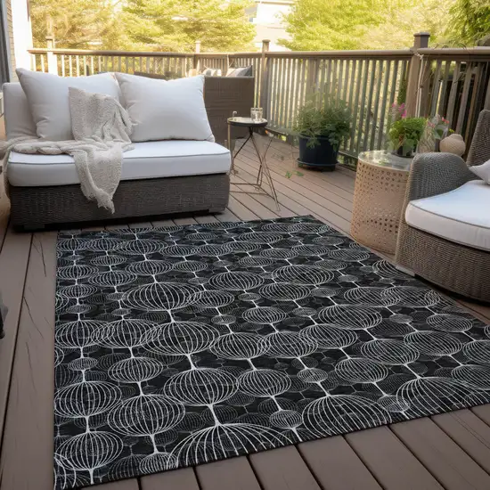 Black Charcoal And Ivory Geometric Washable Indoor Outdoor Area Rug Photo 9