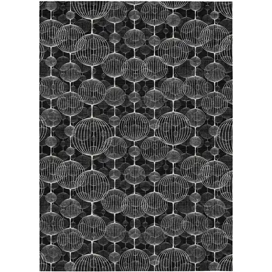 Black Charcoal And Ivory Geometric Washable Indoor Outdoor Area Rug Photo 2