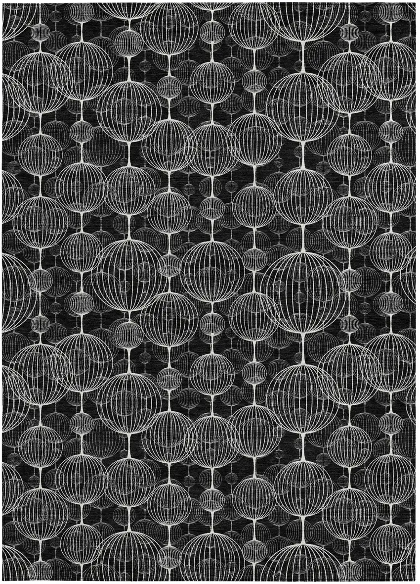 Black Charcoal And Ivory Geometric Washable Indoor Outdoor Area Rug Photo 6