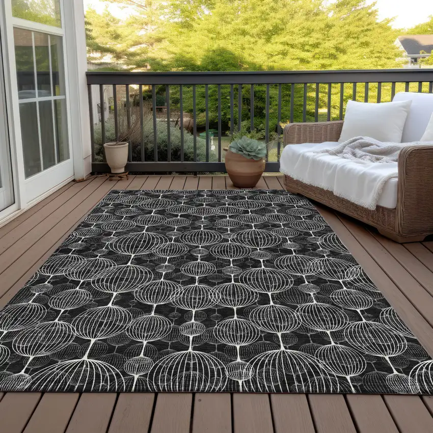 Black Charcoal And Ivory Geometric Washable Indoor Outdoor Area Rug Photo 7
