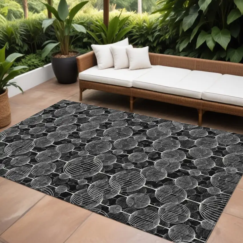 Black Charcoal And Ivory Geometric Washable Indoor Outdoor Area Rug Photo 1