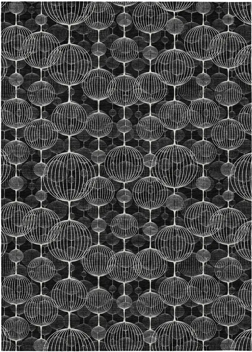 Black Charcoal And Ivory Geometric Washable Indoor Outdoor Area Rug Photo 2
