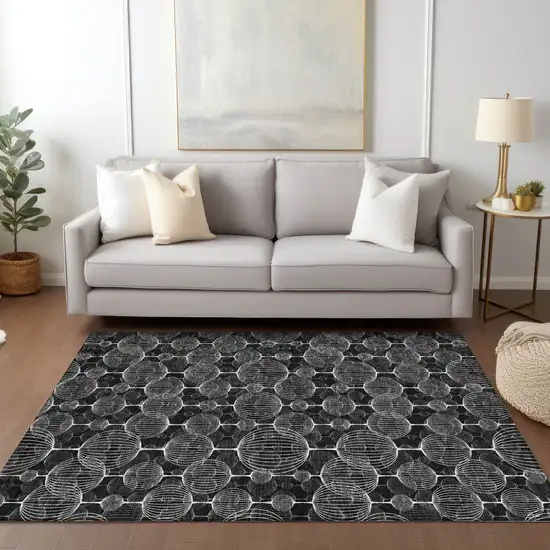 Black Charcoal And Ivory Geometric Washable Indoor Outdoor Area Rug Photo 8