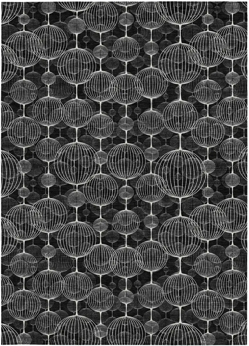 Black Charcoal And Ivory Geometric Washable Indoor Outdoor Area Rug Photo 6