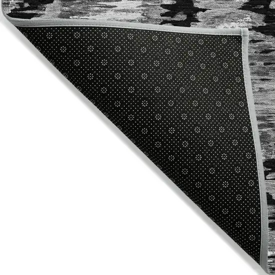 Black Charcoal And Silver Abstract Washable Indoor Outdoor Area Rug Photo 4