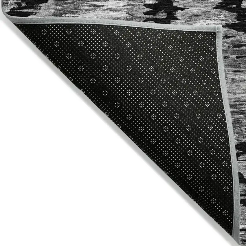Black Charcoal And Silver Abstract Washable Indoor Outdoor Area Rug Photo 4