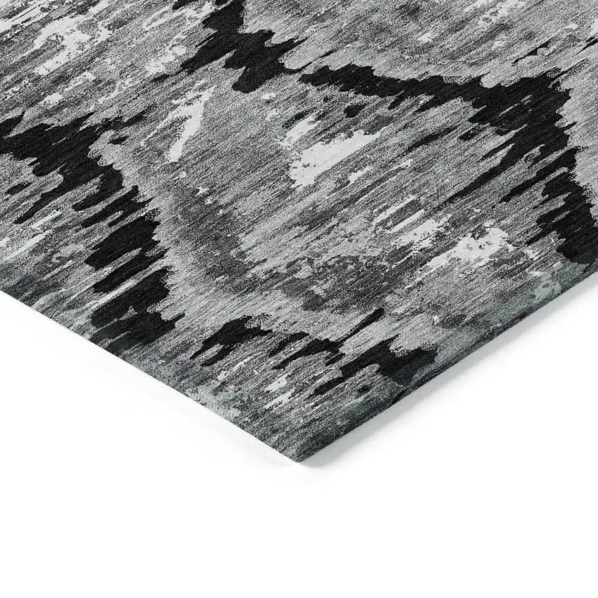 Black Charcoal And Silver Abstract Washable Indoor Outdoor Area Rug Photo 3
