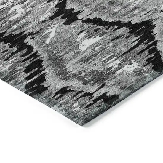 Black Charcoal And Silver Abstract Washable Indoor Outdoor Area Rug Photo 3