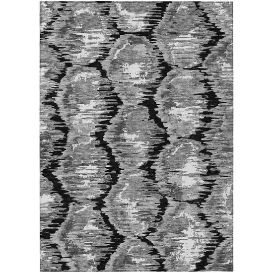 Black Charcoal And Silver Abstract Washable Indoor Outdoor Area Rug Photo 1