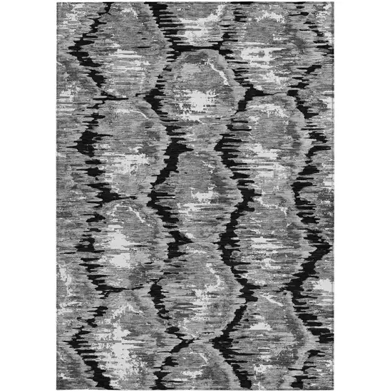 Black Charcoal And Silver Abstract Washable Indoor Outdoor Area Rug Photo 6