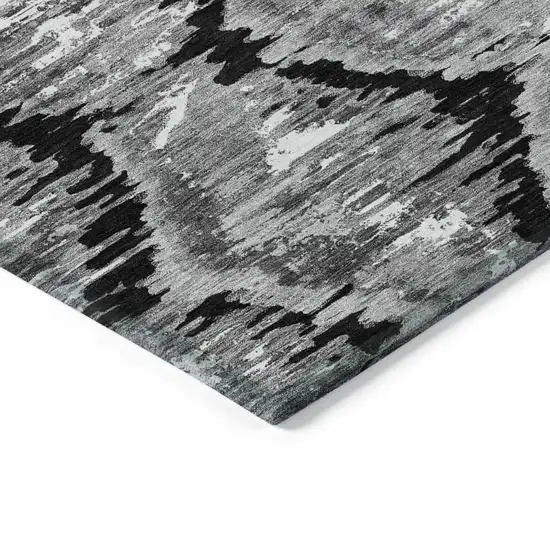 Black Charcoal And Silver Abstract Washable Indoor Outdoor Area Rug Photo 2