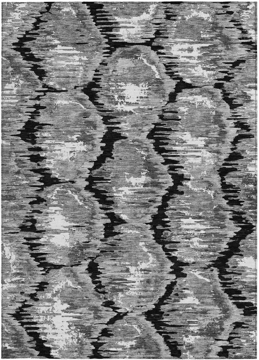 Black Charcoal And Silver Abstract Washable Indoor Outdoor Area Rug Photo 4