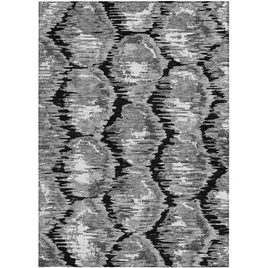 Black Charcoal And Silver Abstract Washable Indoor Outdoor Area Rug Photo 4