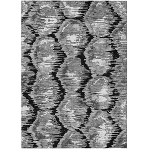 Photo of Black Charcoal And Silver Abstract Washable Indoor Outdoor Area Rug