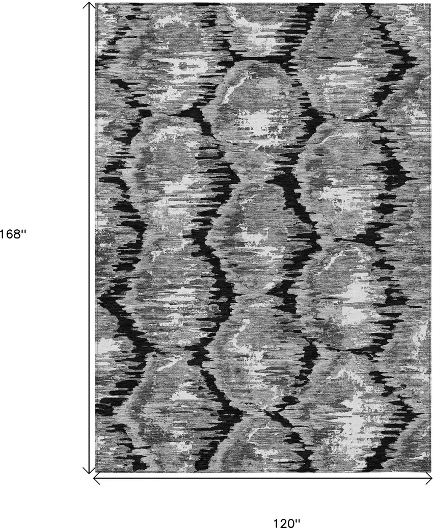 Black Charcoal And Silver Abstract Washable Indoor Outdoor Area Rug Photo 3
