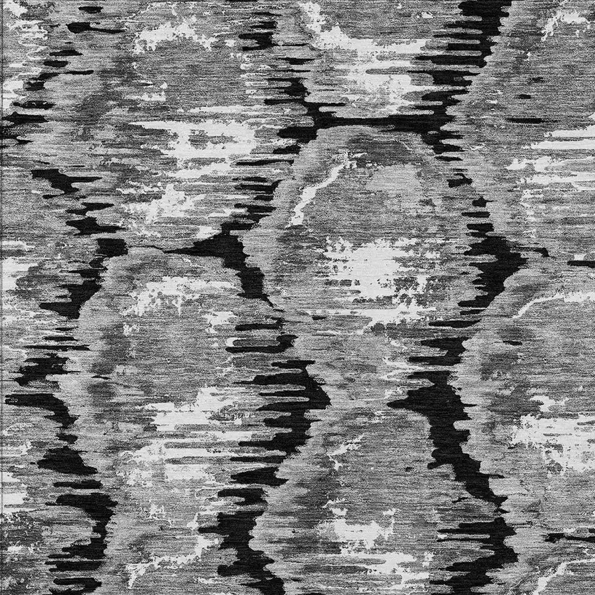 Black Charcoal And Silver Abstract Washable Indoor Outdoor Area Rug Photo 6