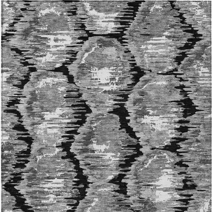Black Charcoal And Silver Abstract Washable Indoor Outdoor Area Rug Photo 7