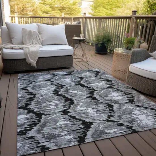 Black Charcoal And Silver Abstract Washable Indoor Outdoor Area Rug Photo 9