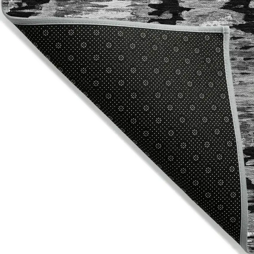 Black Charcoal And Silver Abstract Washable Indoor Outdoor Area Rug Photo 3