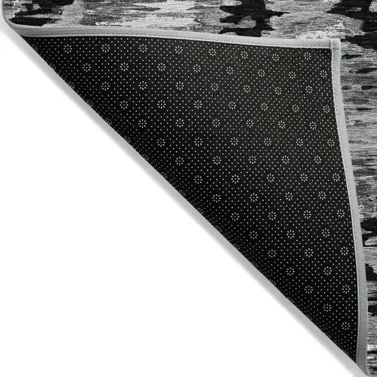 Black Charcoal And Silver Abstract Washable Indoor Outdoor Area Rug Photo 3