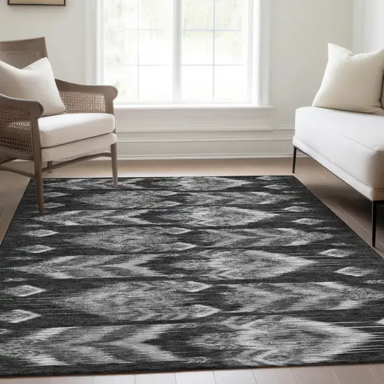 Black Charcoal And Silver Southwestern Washable Indoor Outdoor Area Rug Photo 9