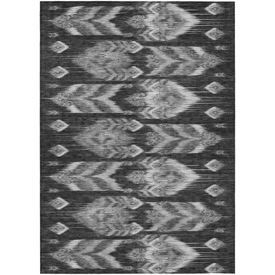 Black Charcoal And Silver Southwestern Washable Indoor Outdoor Area Rug Photo 2