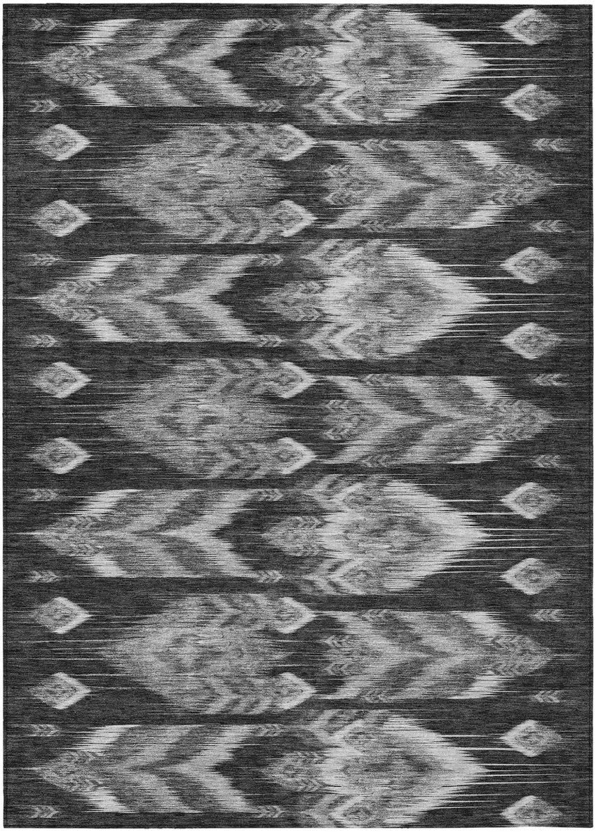 Black Charcoal And Silver Southwestern Washable Indoor Outdoor Area Rug Photo 2