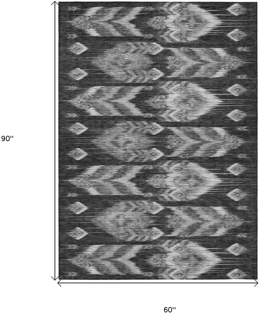 Black Charcoal And Silver Southwestern Washable Indoor Outdoor Area Rug Photo 3