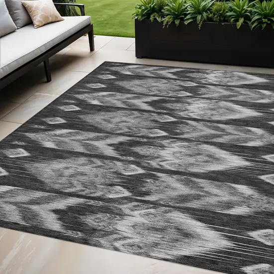 Black Charcoal And Silver Southwestern Washable Indoor Outdoor Area Rug Photo 1