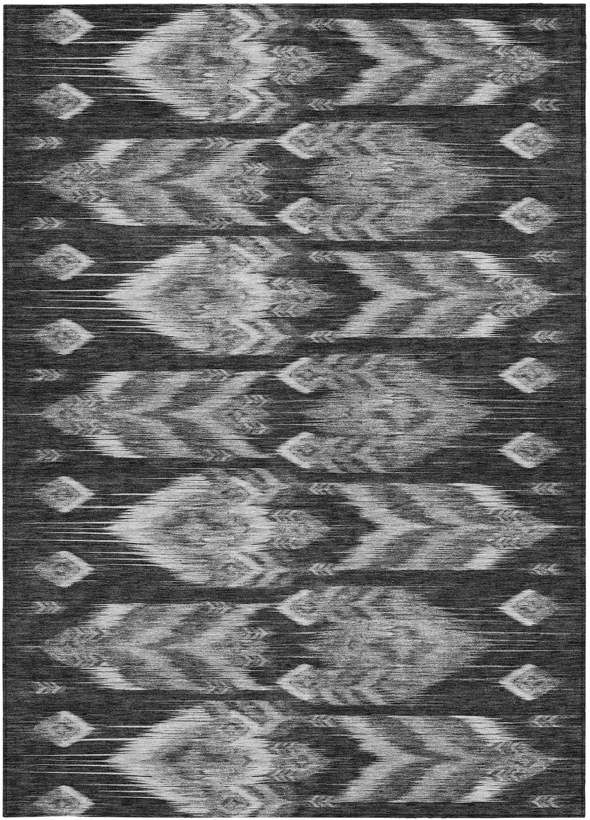 Black Charcoal And Silver Southwestern Washable Indoor Outdoor Area Rug Photo 8