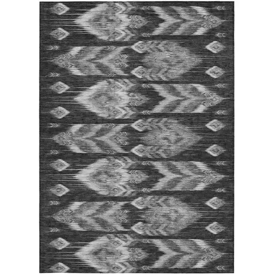 Black Charcoal And Silver Southwestern Washable Indoor Outdoor Area Rug Photo 8