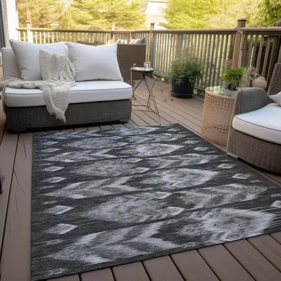 Black Charcoal And Silver Southwestern Washable Indoor Outdoor Area Rug Photo 9