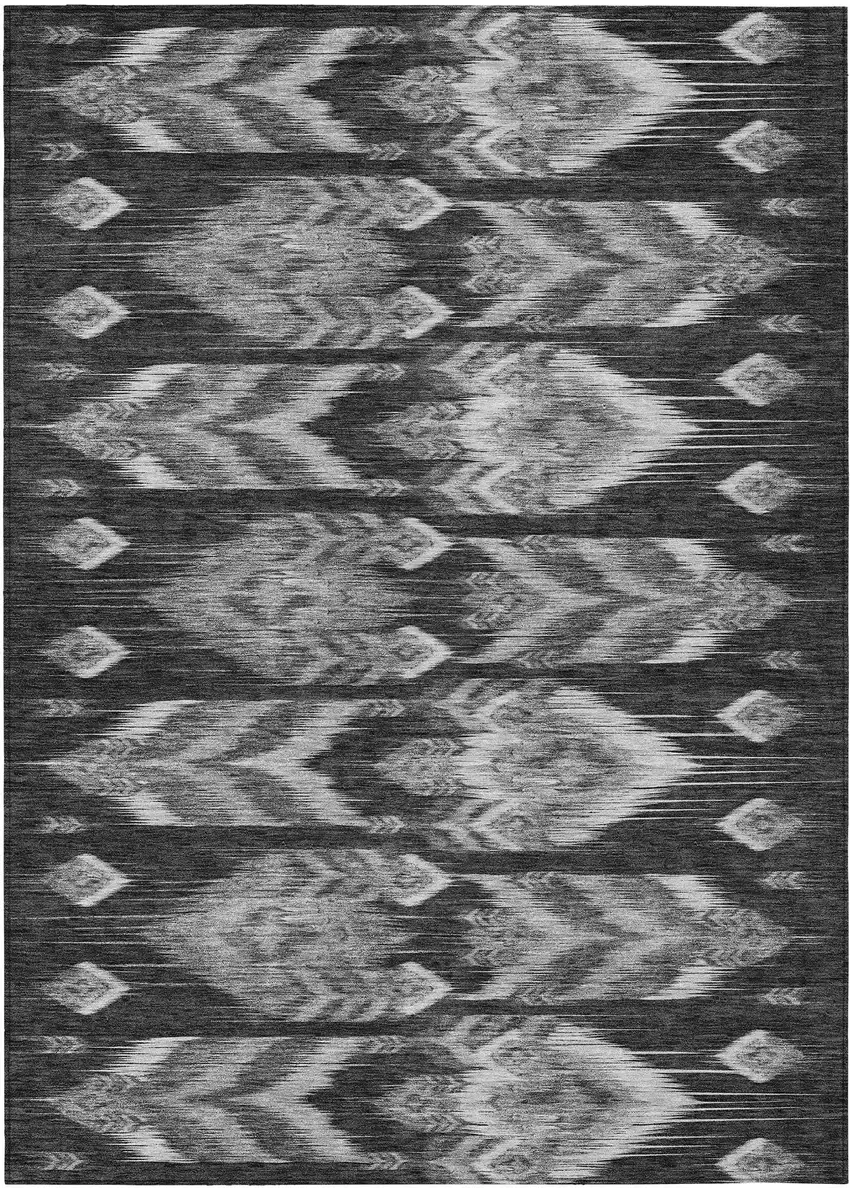 Black Charcoal And Silver Southwestern Washable Indoor Outdoor Area Rug Photo 2
