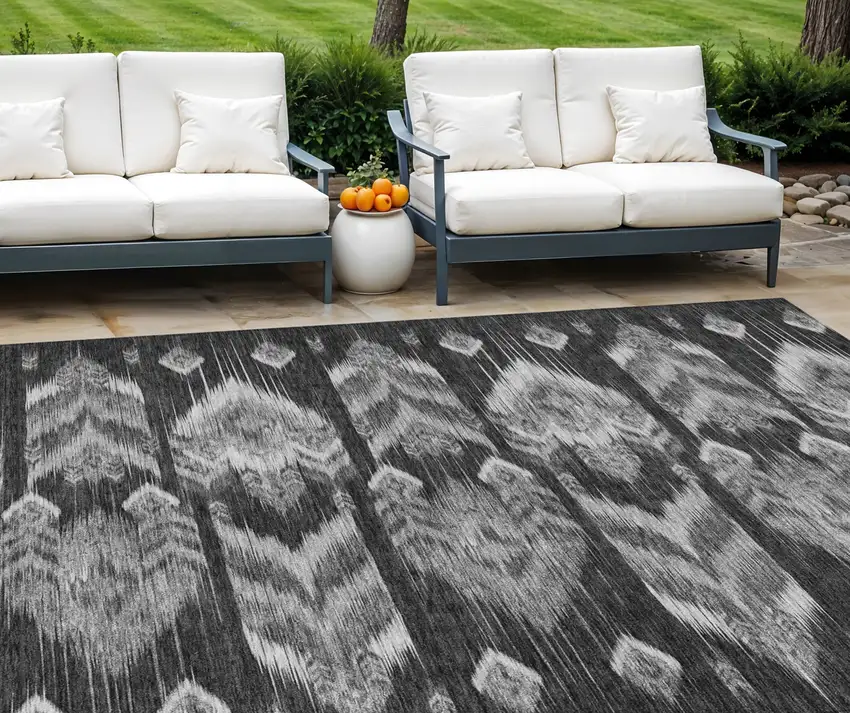 Black Charcoal And Silver Southwestern Washable Indoor Outdoor Area Rug Photo 1